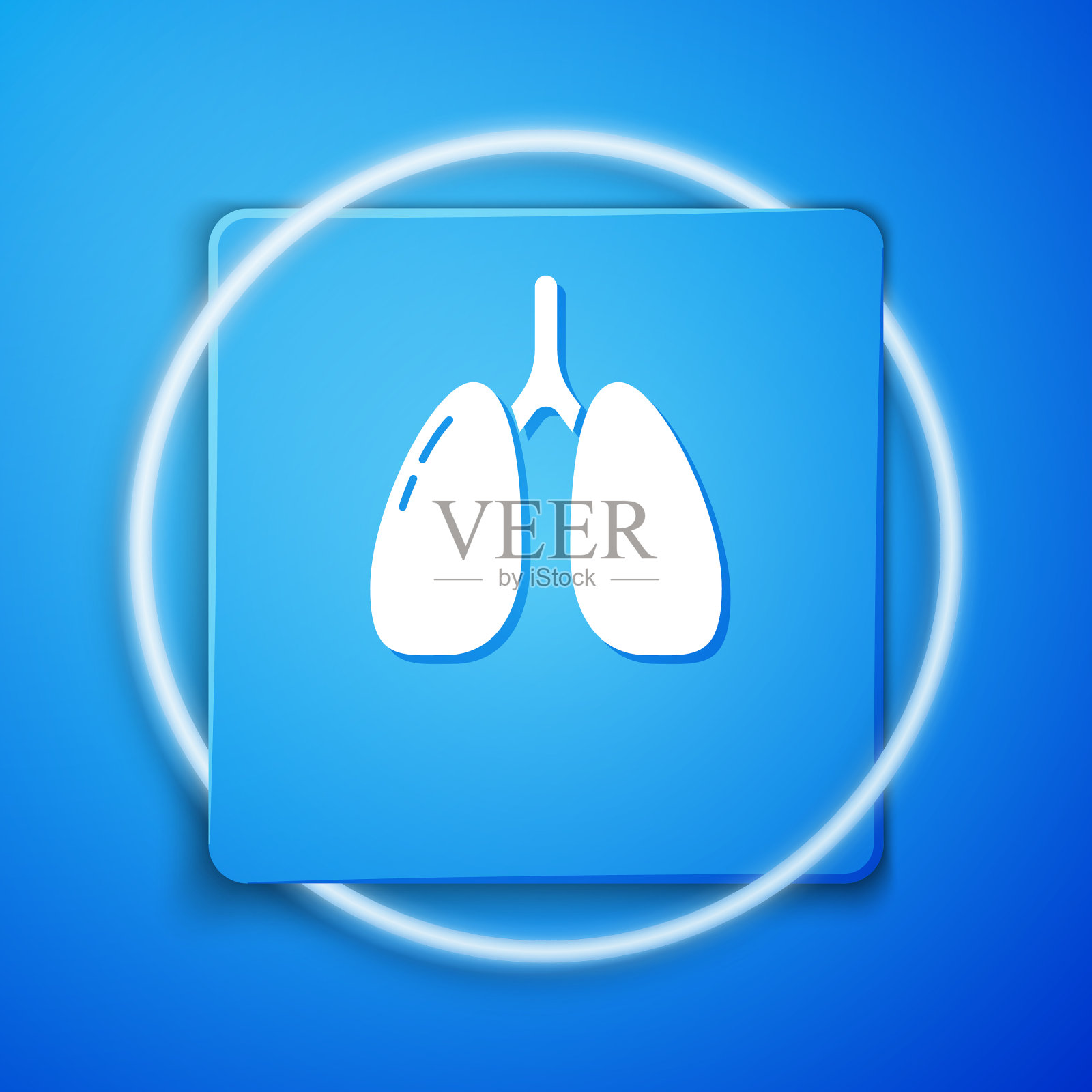 白色肺图像孤立在蓝色背景蓝色插画图片素材