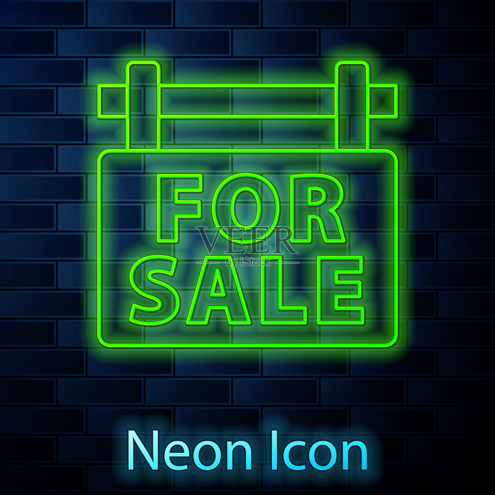 发光的霓虹线挂着出售文字的标志插画图片素材