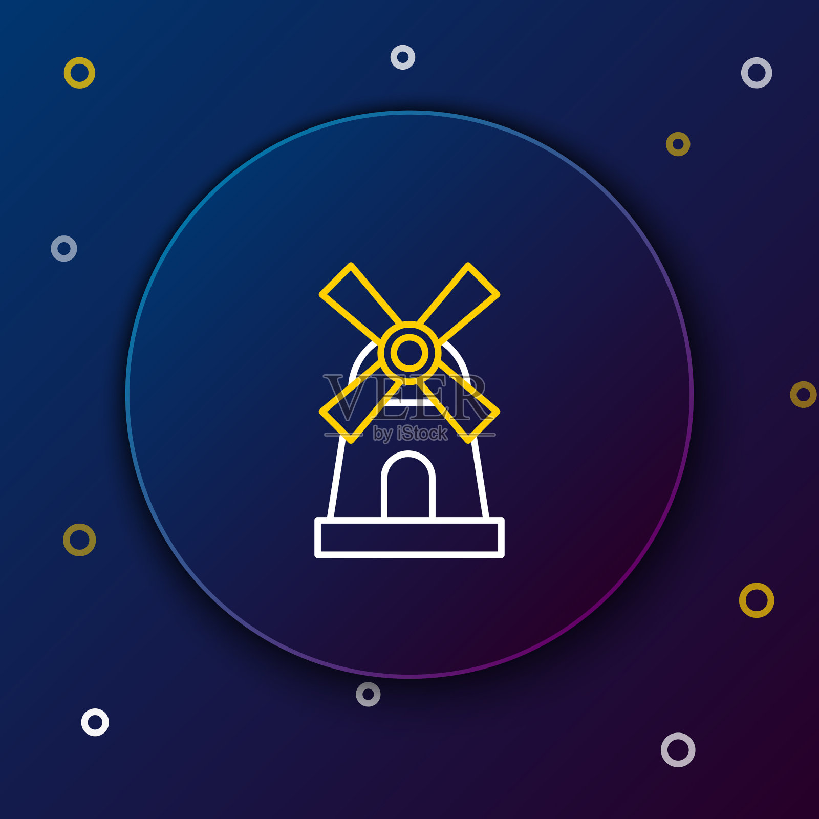 线风车图标孤立在蓝色背景插画图片素材