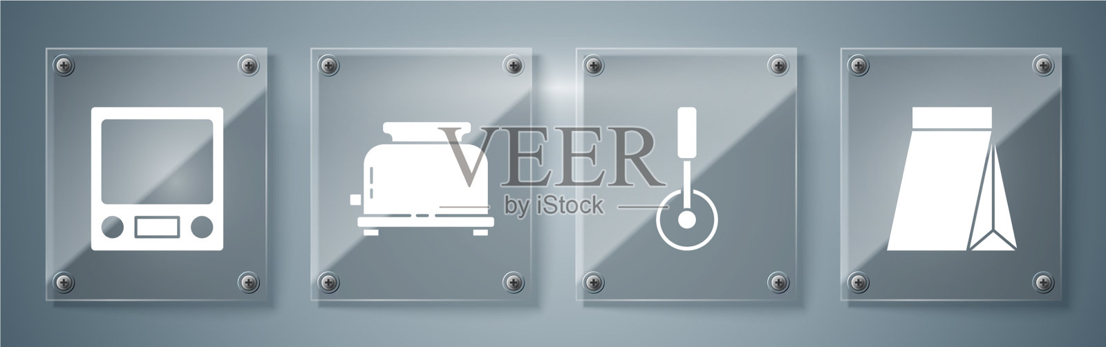 装袋咖啡豆披萨刀烤面包机和图标素材