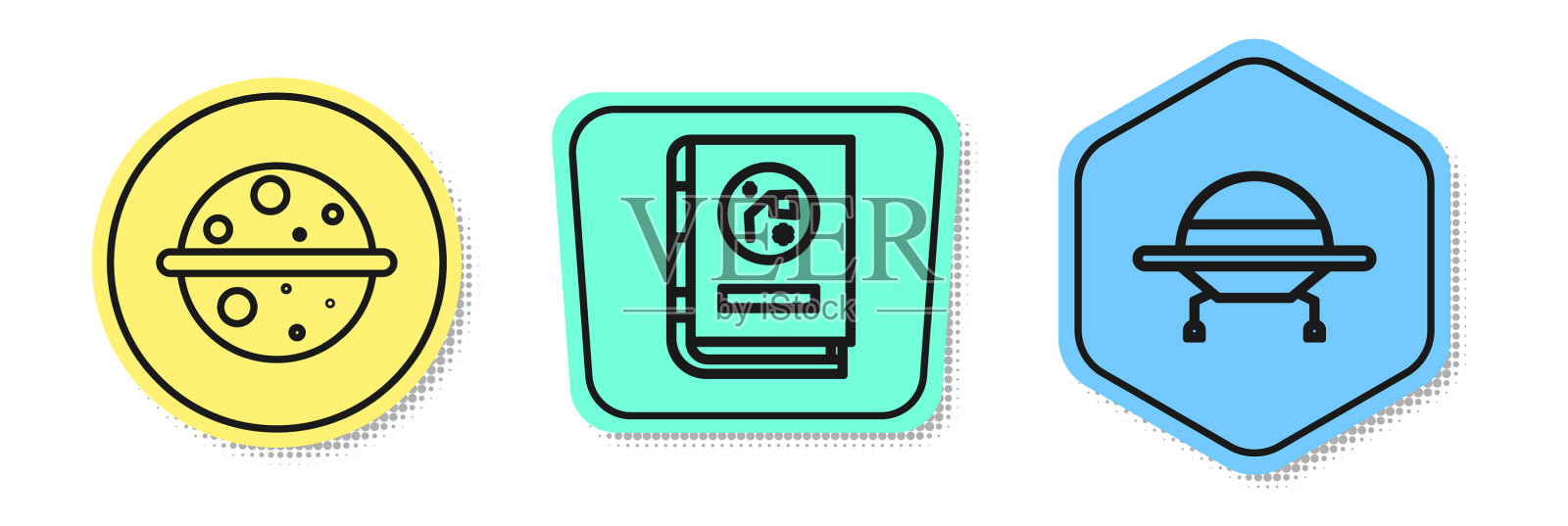 集线行星金星书天文学和UFO图标素材