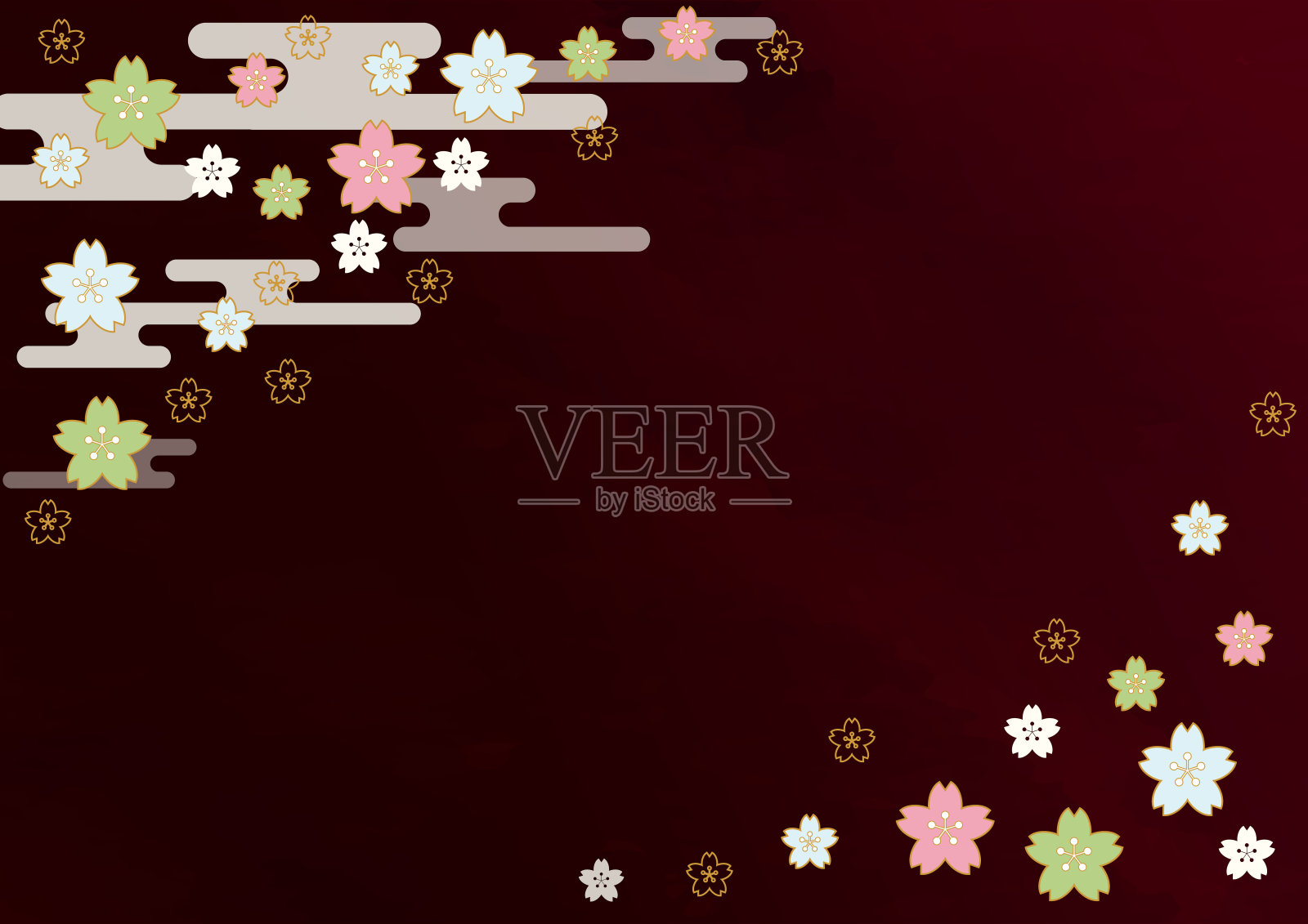 这是一幅以樱花为背景的日本插画。插画图片素材