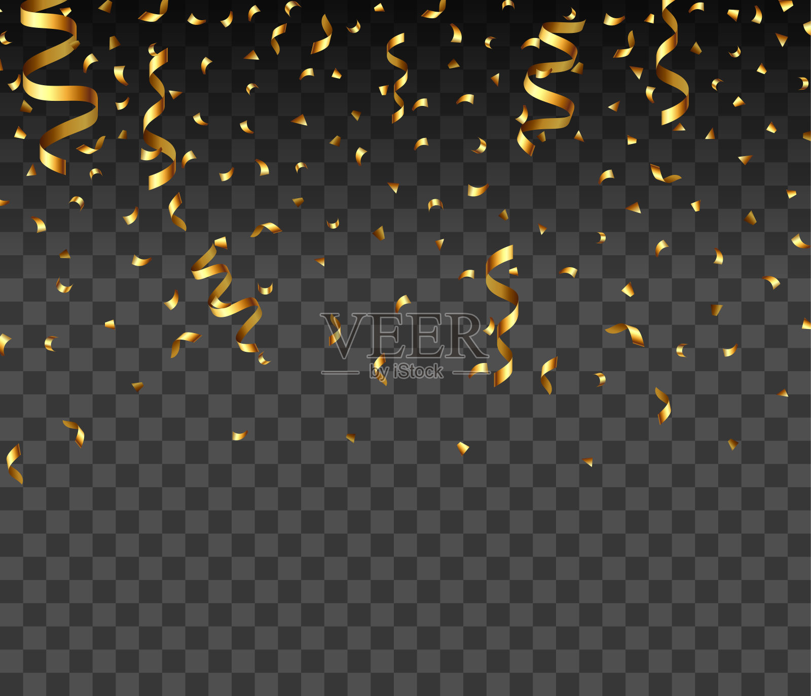 金色的五彩纸屑,闪闪发光的纹理。金色颗粒抽象纹理上的黑色透明背景。设计元素。矢量插图,eps 10插画图片素材