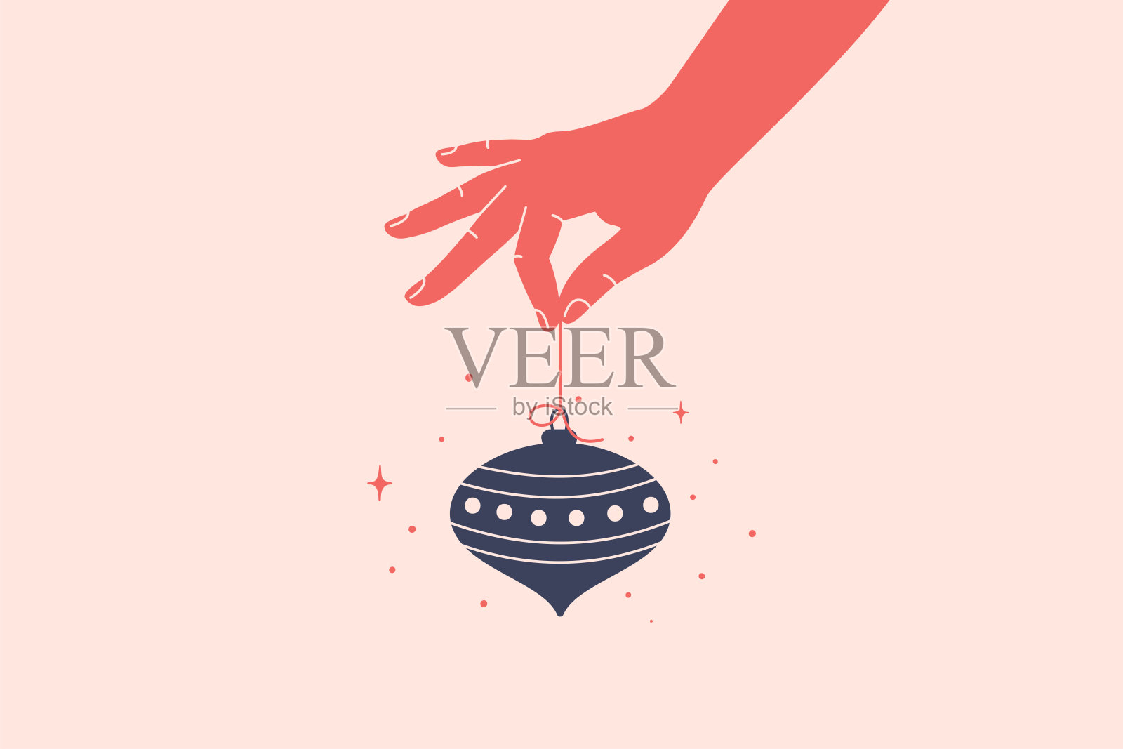 圣诞快乐和新年快乐的概念与人手持挂圣诞玩具。插画图片素材