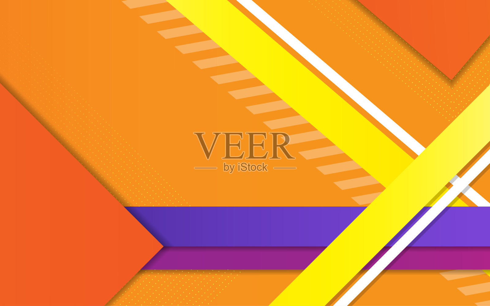 抽象的粉红色、紫色和黄色几何条纹在橙色背景上的业务模板设计。现代抽象几何背景。插画图片素材