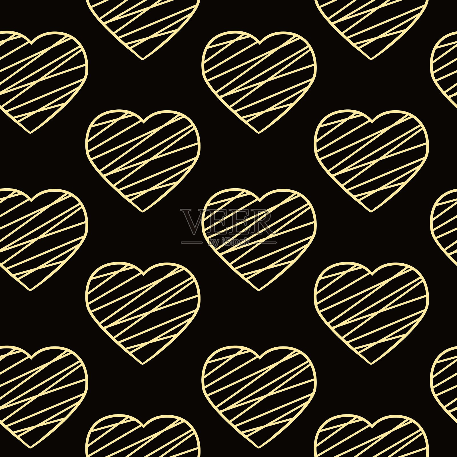 装饰无缝纹理与金色的心在黑色的背景。豪华矢量插图。插画图片素材