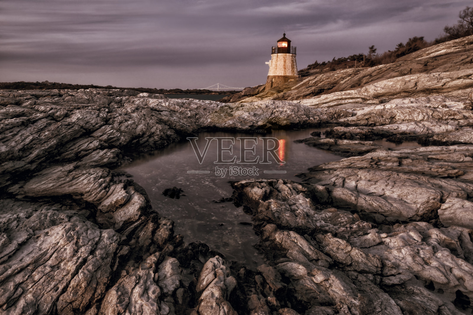 灯塔山城堡的日落。罗得岛新港照片摄影图片