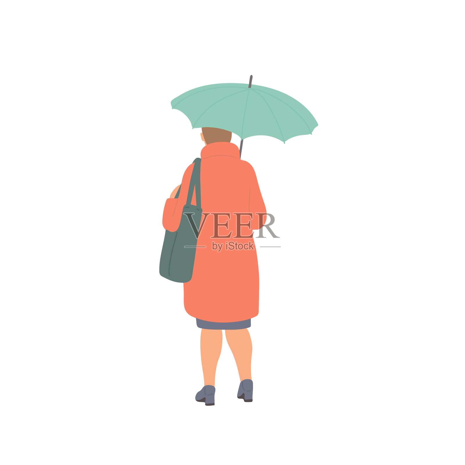 一个拿着伞和包的女人站在他的背后设计元素图片