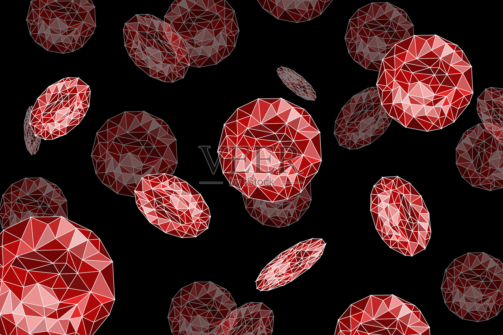 黑色背景上的红细胞。多边形图形。矢量插图。插画图片素材