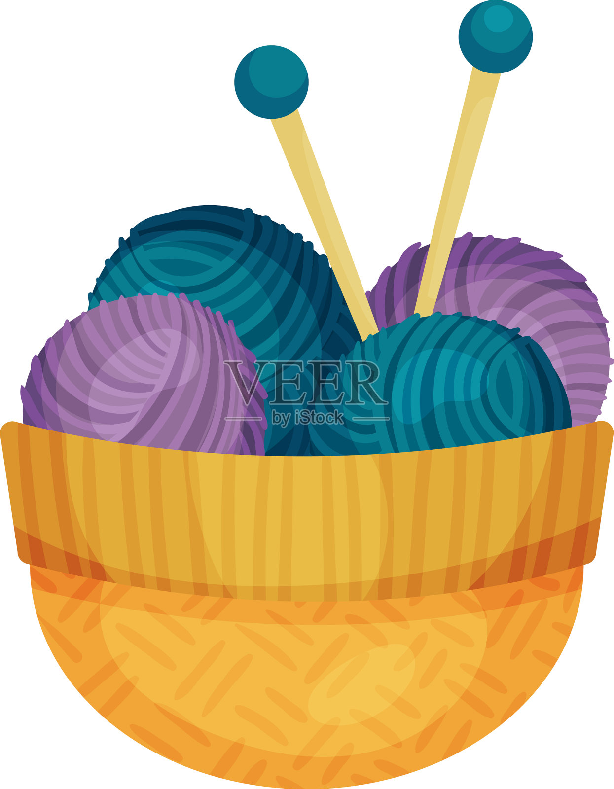 毛线球,内有针织针或针织针插画图片素材