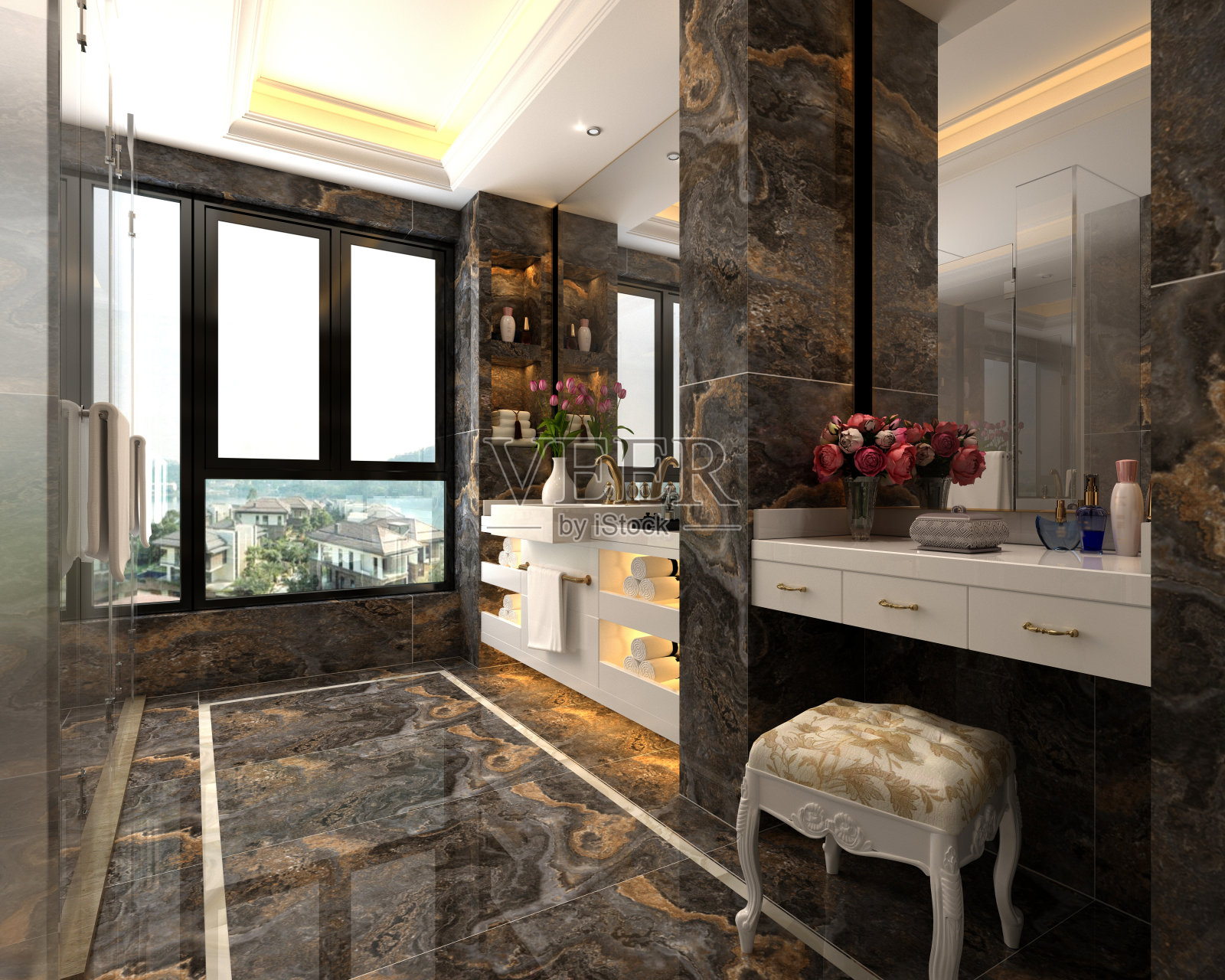 3 d渲染。现代浴室内部。照片摄影图片