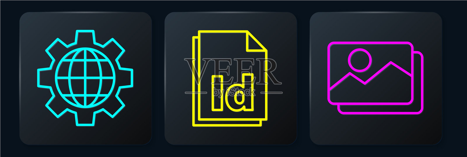 设置线、地球仪、齿轮图片图标素材