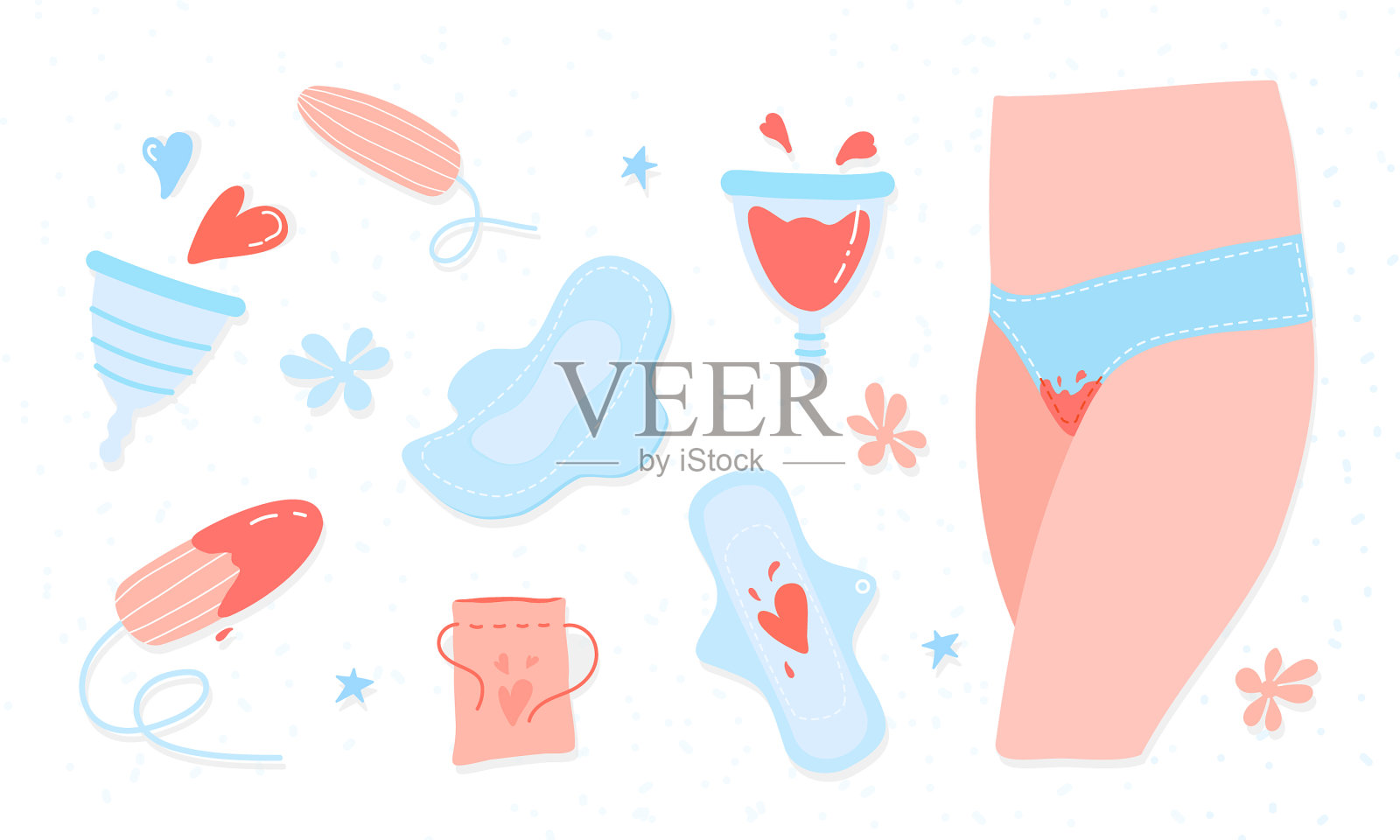 月经期各种女性卫生用品插画图片素材