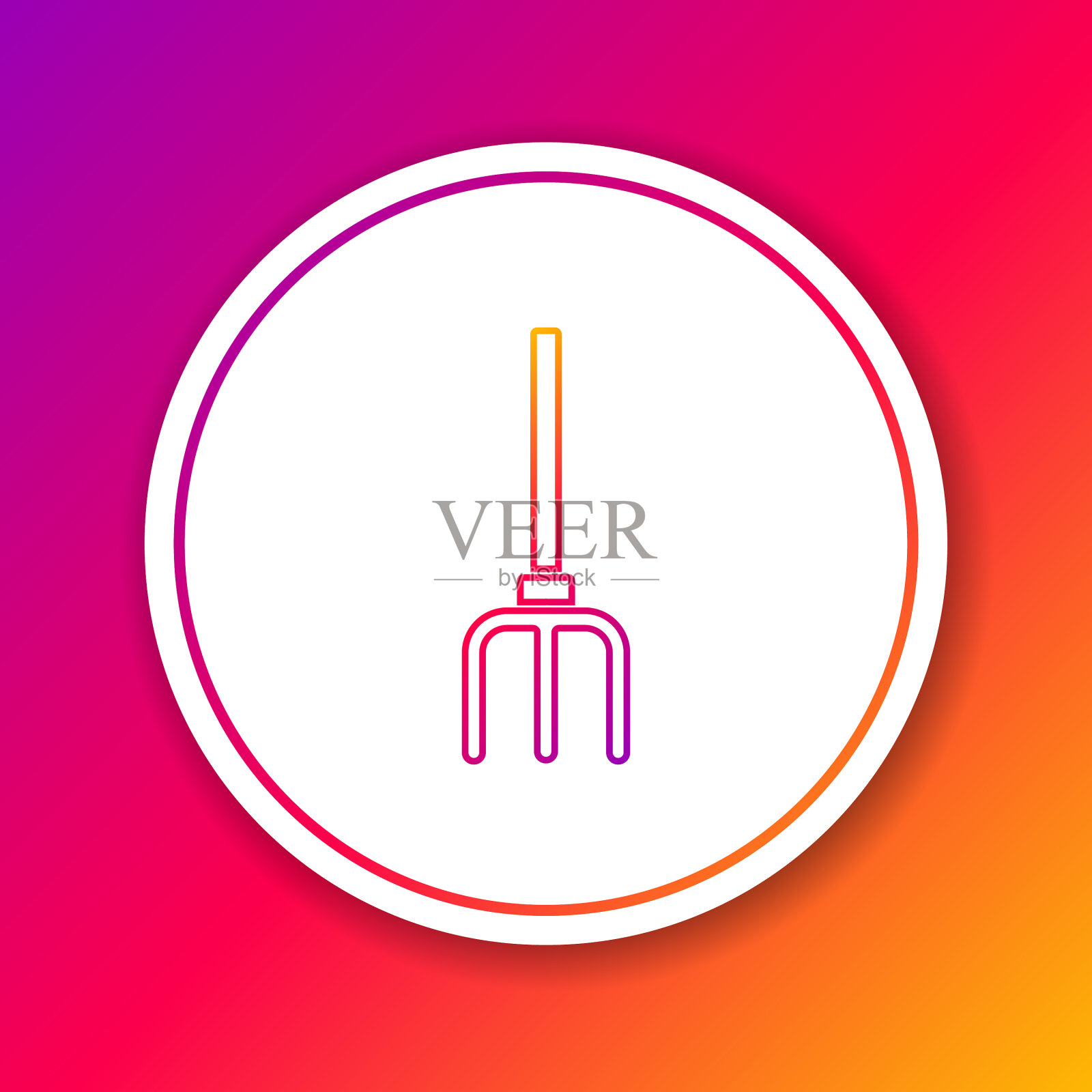 颜色线花园干草叉图标孤立的颜色插画图片素材