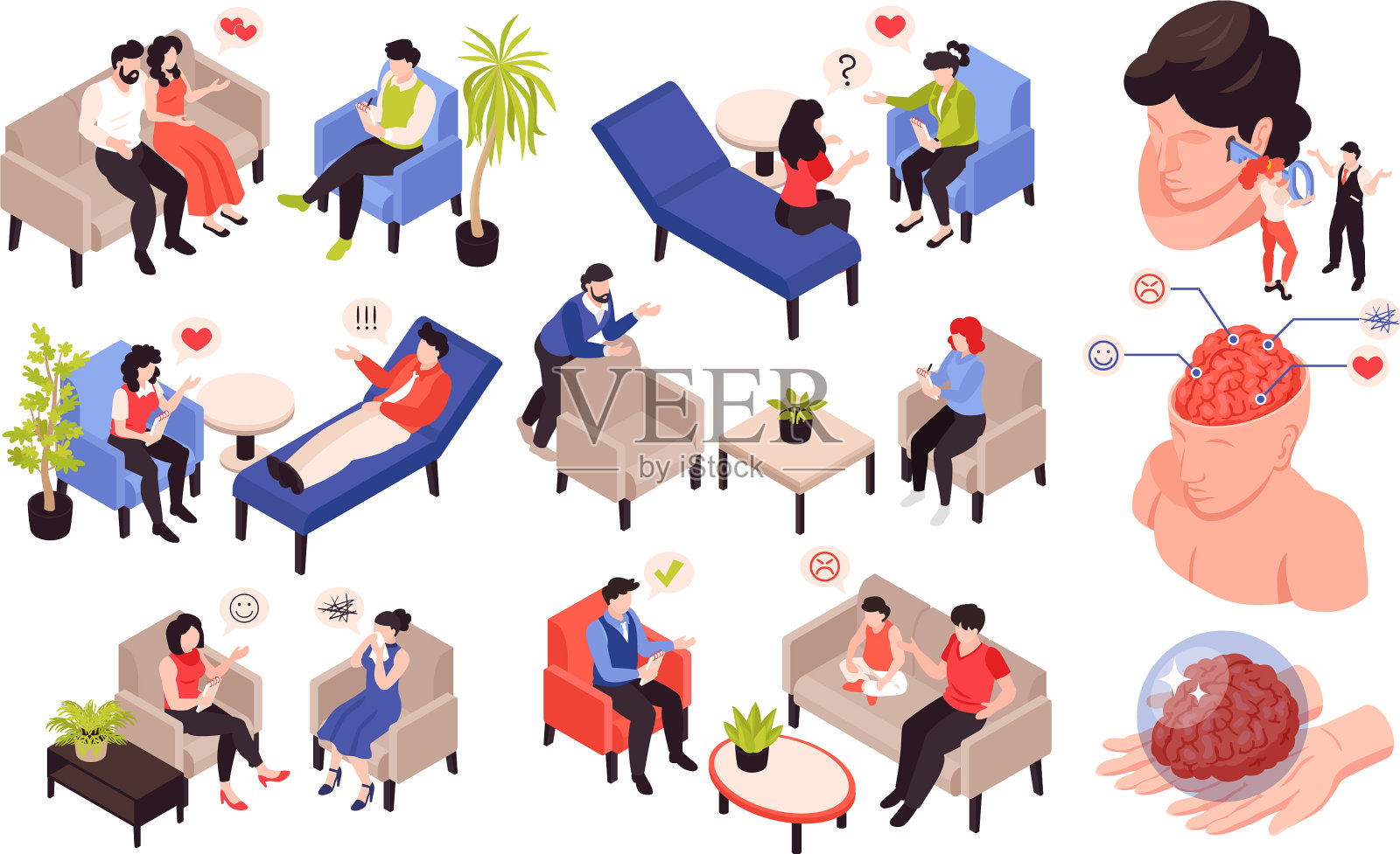 心理学家等距设置设计元素图片