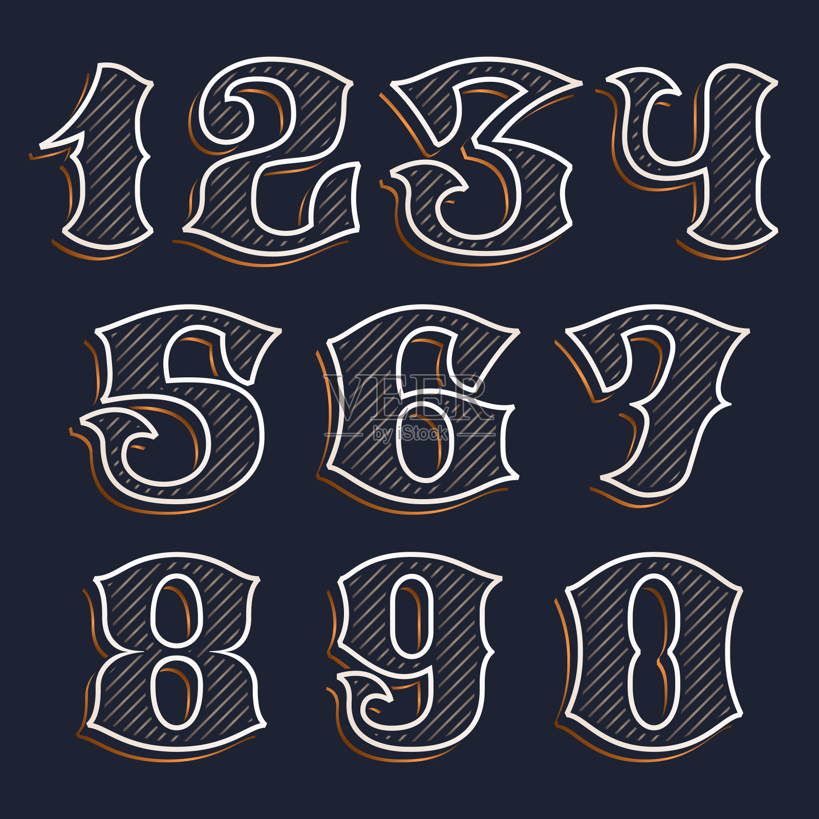 复古数字与线条装饰图标素材
