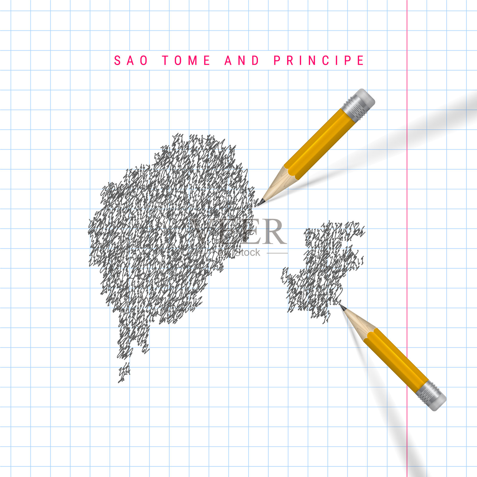 圣多美和普林西比草草绘制地图插画图片素材