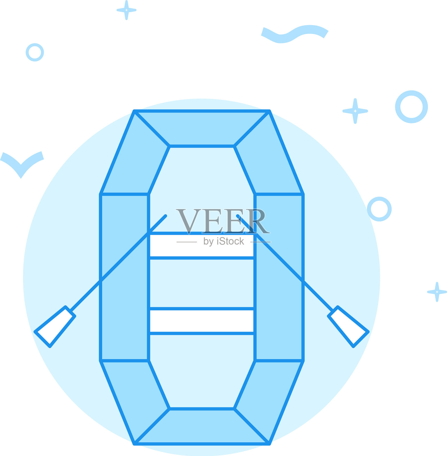 充气船平面图标填充线条样式蓝色插画图片素材