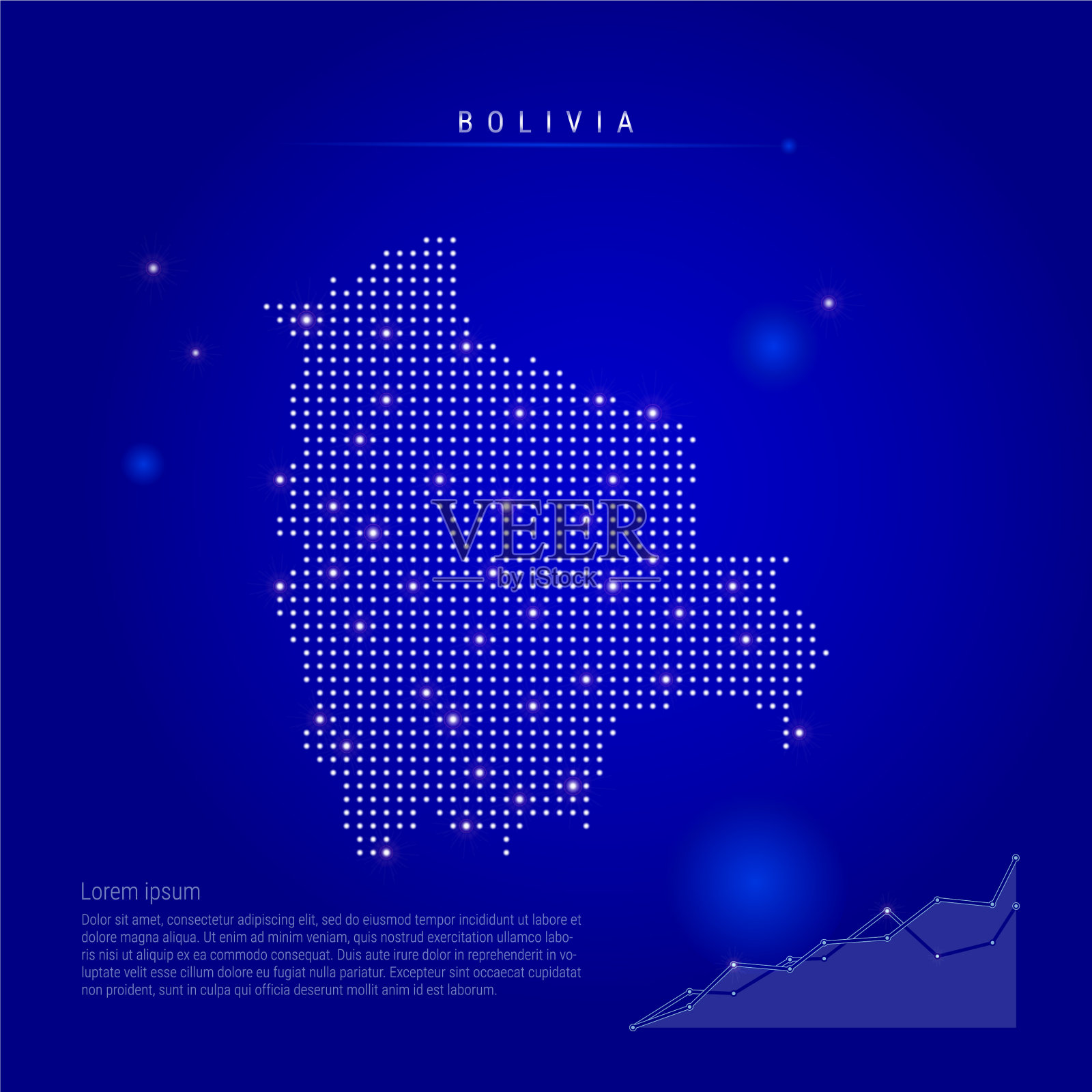 玻利维亚照亮地图与发光点黑暗插画图片素材