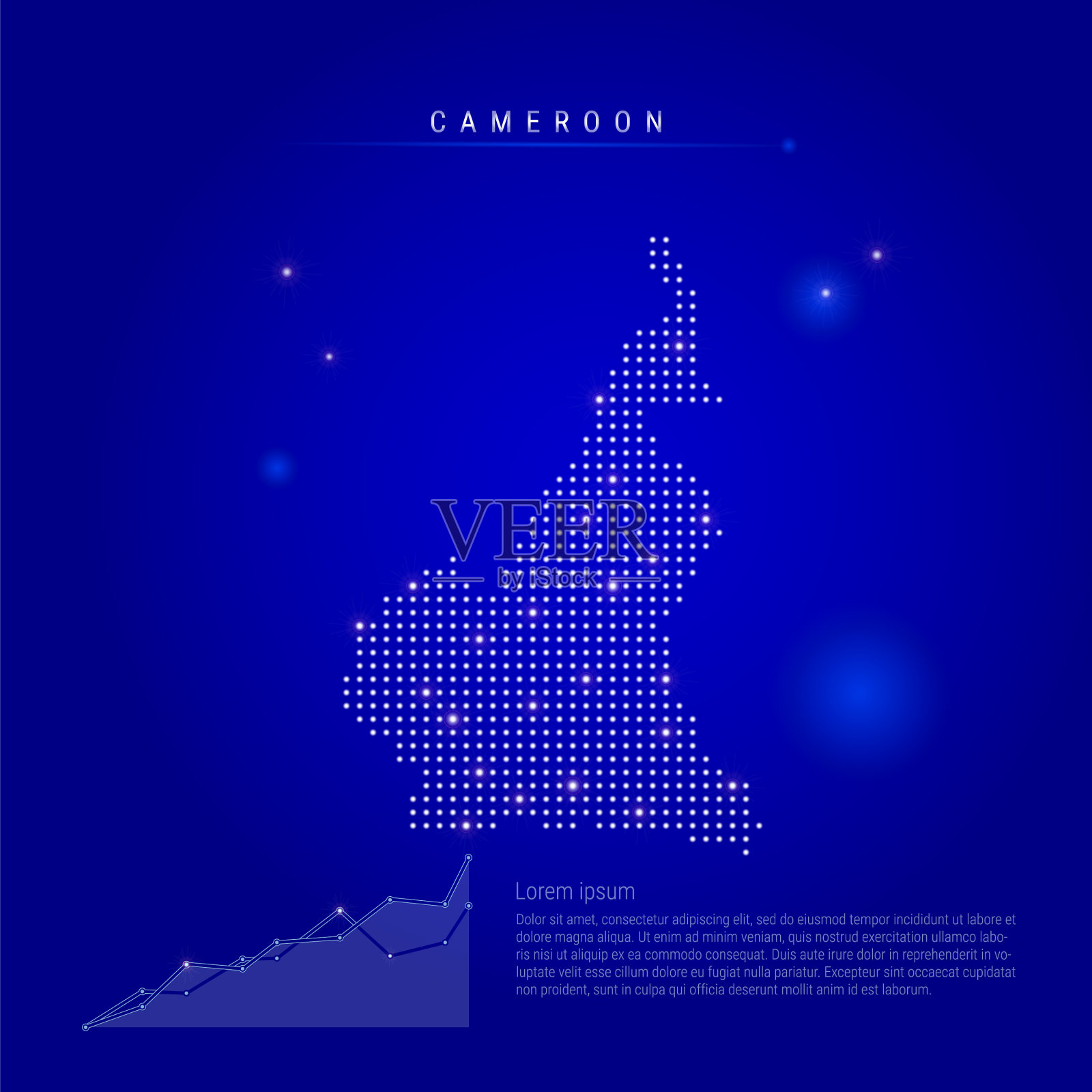 喀麦隆照明地图与发光点黑暗插画图片素材