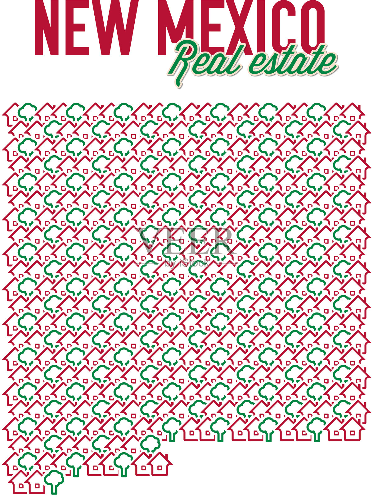 新墨西哥州房地产房地产地图文字设计插画图片素材