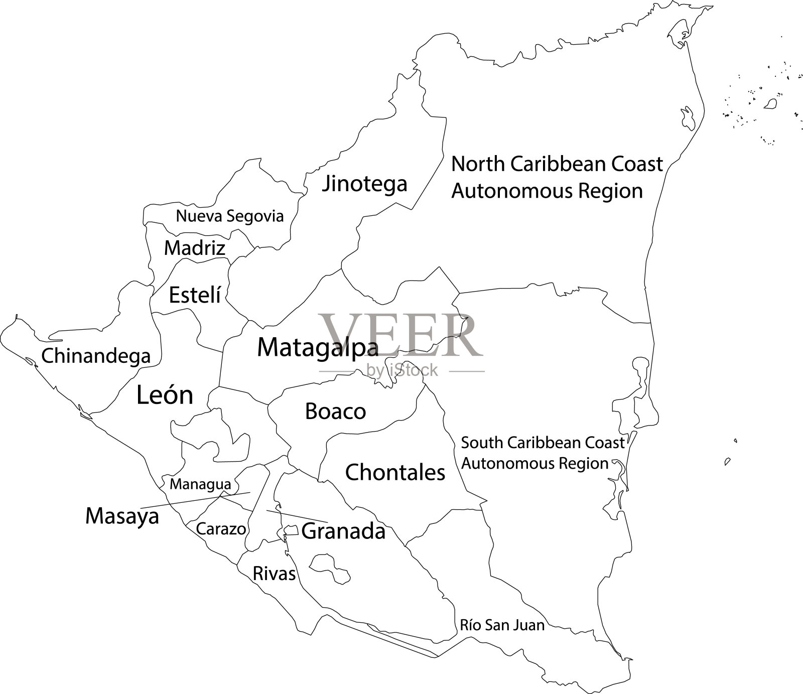 尼加拉瓜白地图插画图片素材