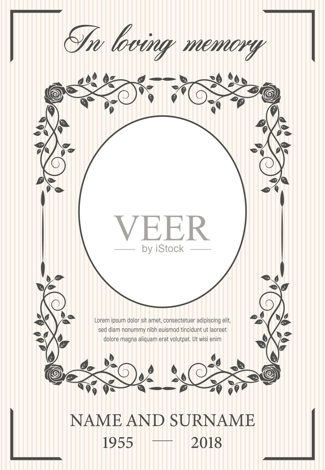 葬礼卡片矢量模板,椭圆形框架的照片插画图片素材