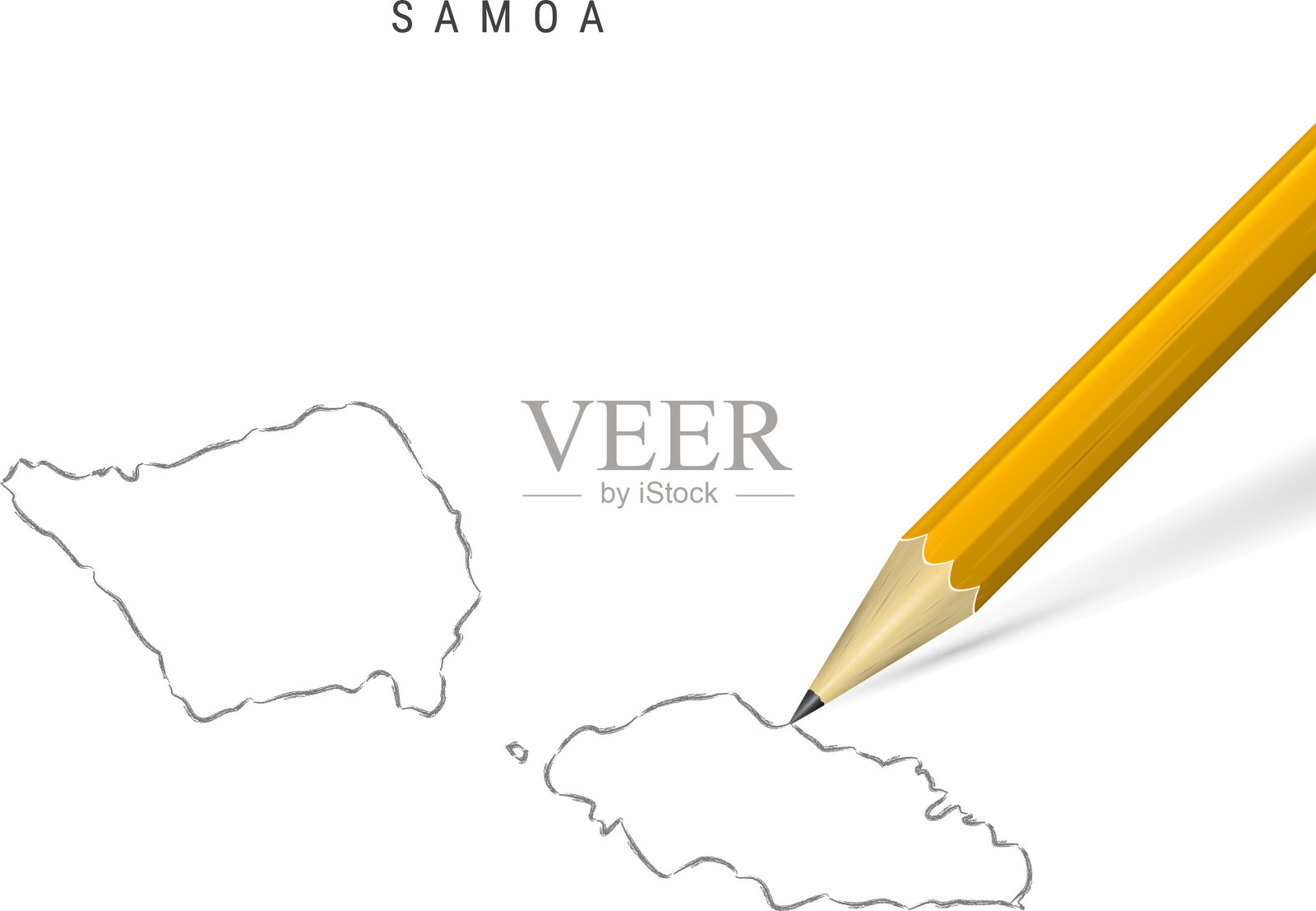 萨摩亚徒手铅笔素描轮廓地图孤立插画图片素材