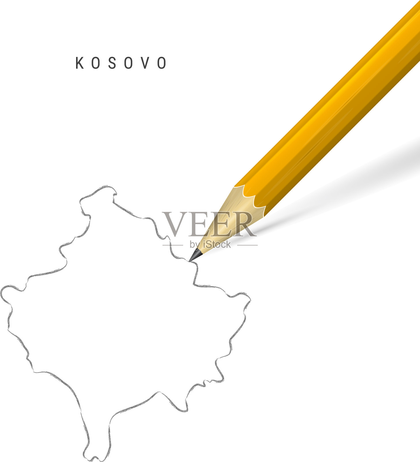 科索沃手绘铅笔素描大纲地图插画图片素材