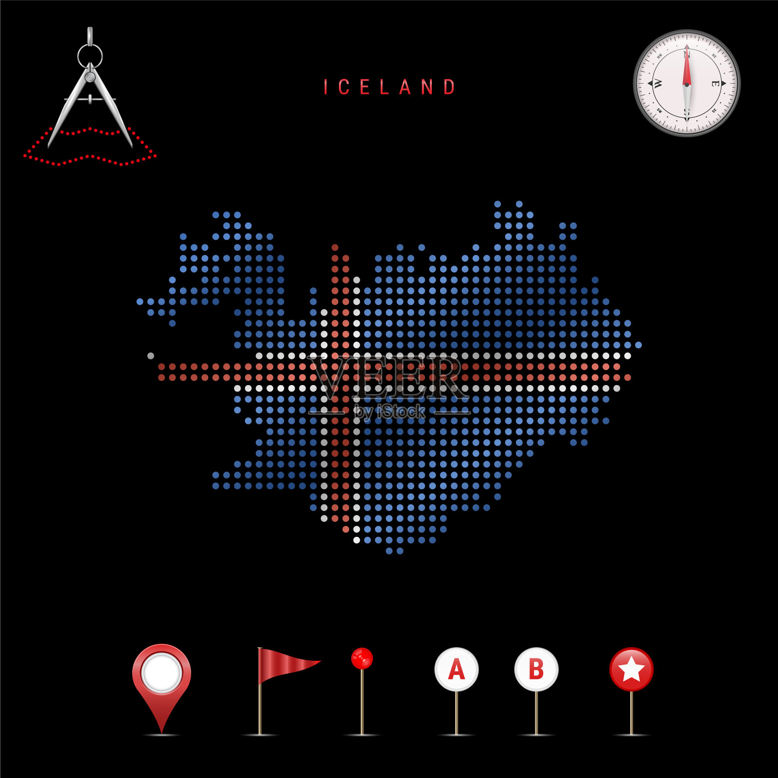 虚线地图冰岛绘制在国家插画图片素材