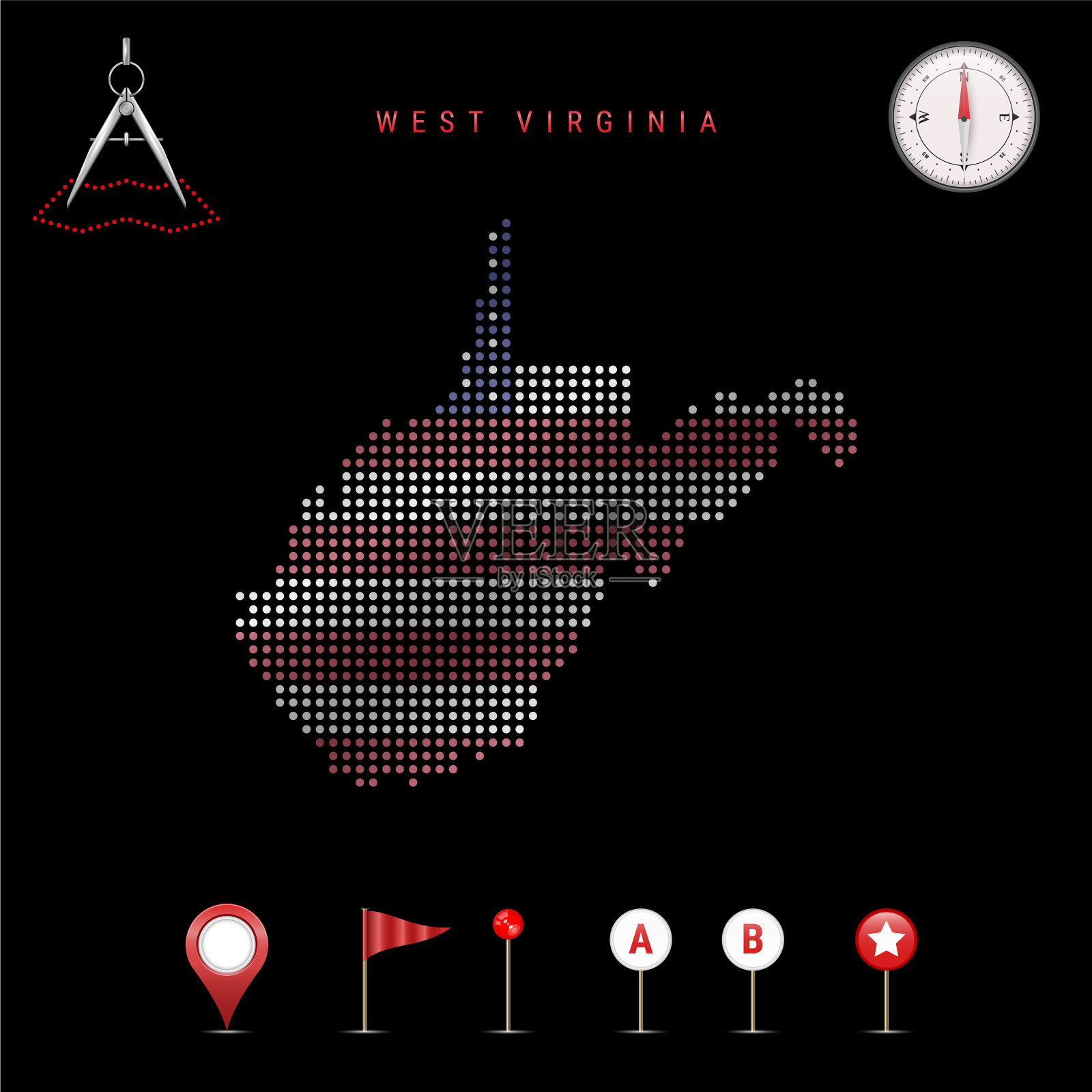 虚线地图画在西弗吉尼亚州插画图片素材