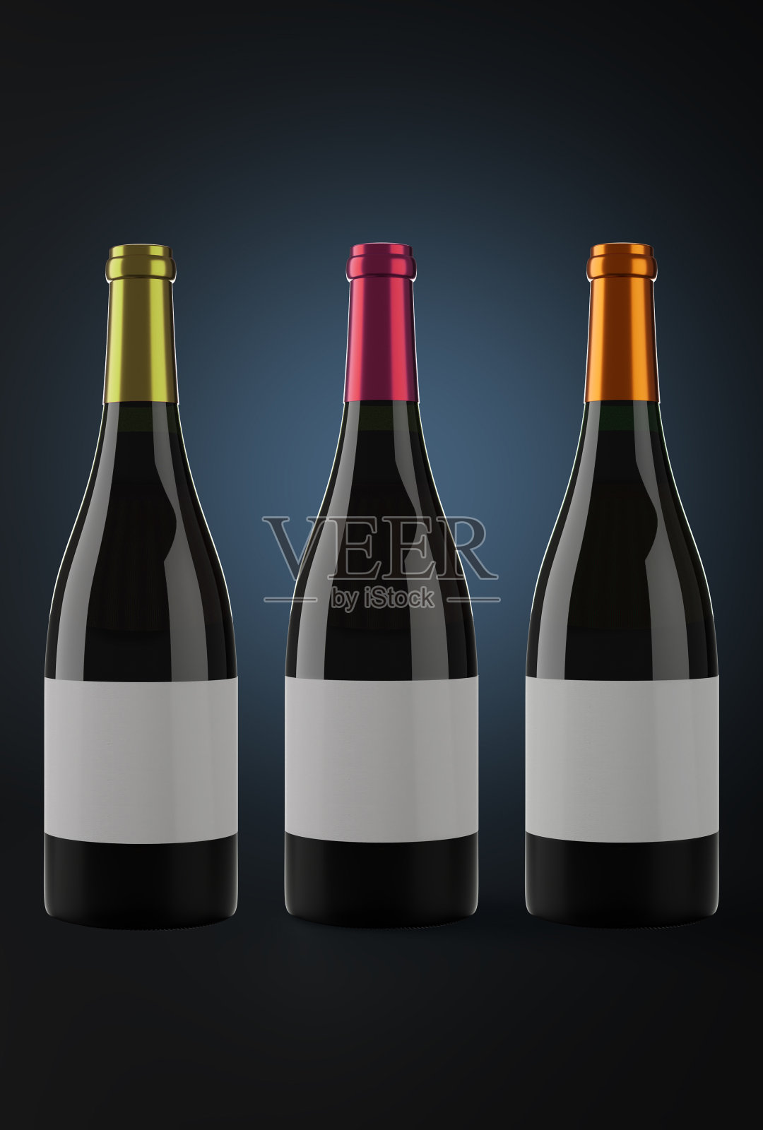 深色背景下的三瓶红酒照片摄影图片
