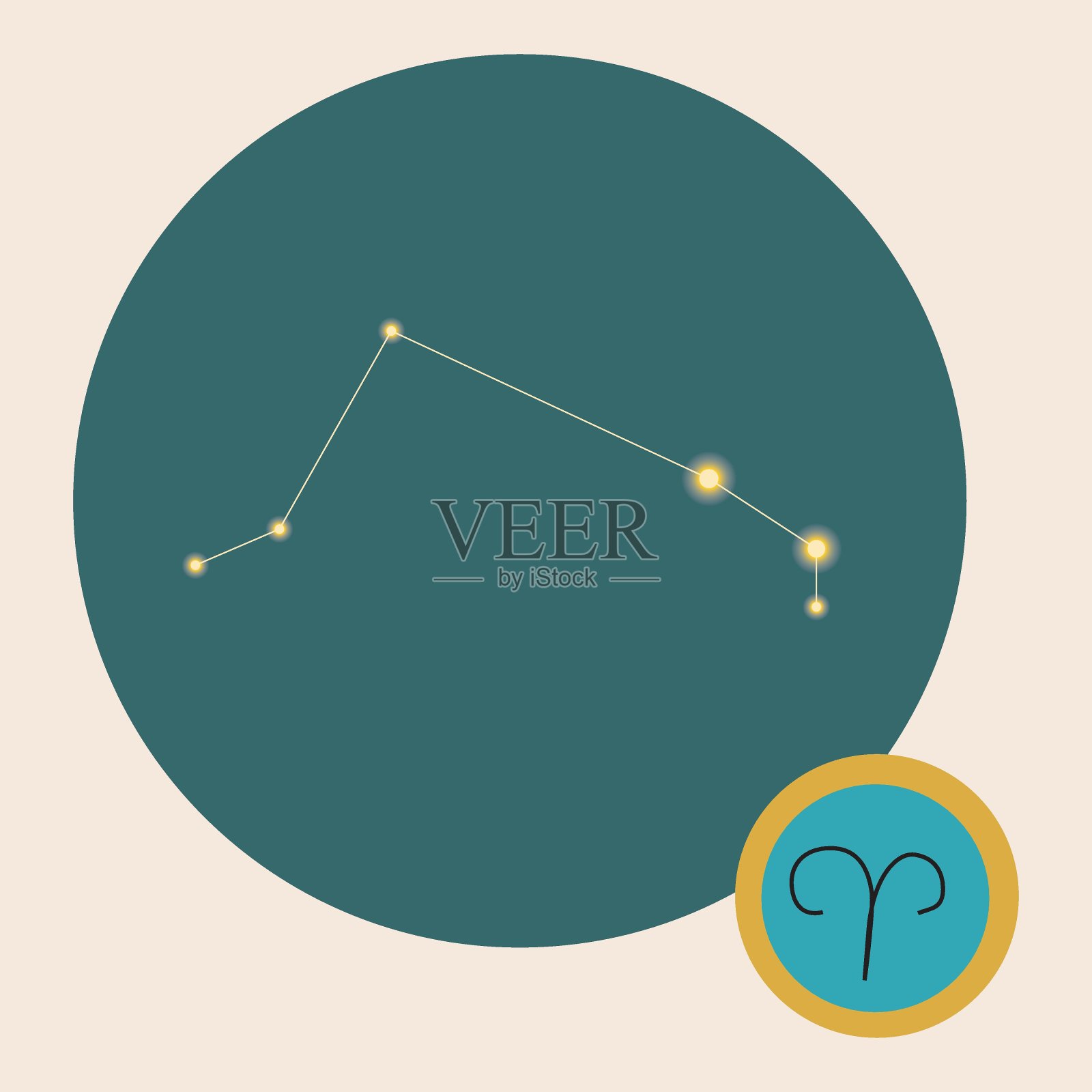 白羊座黄道十二宫标志,星座孤立,矢量股票插图作为图标,象征物占卜,玄学插画图片素材