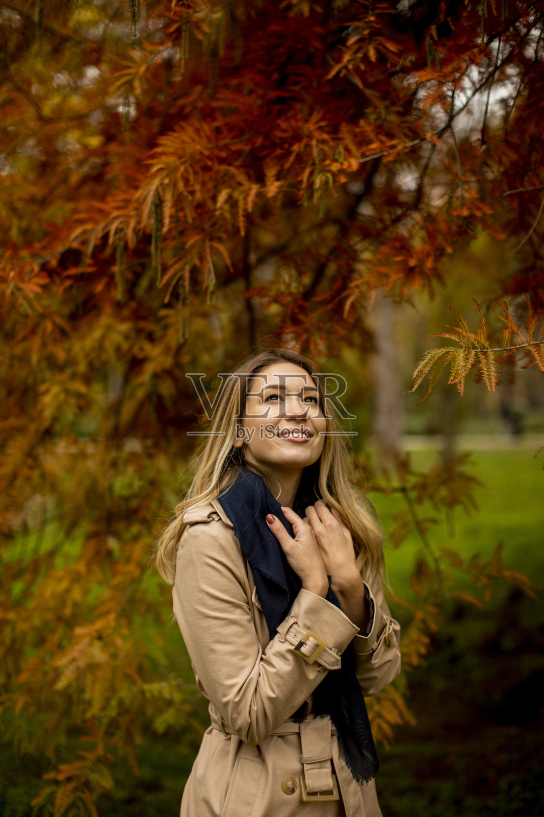 美丽的年轻女子在秋天的公园照片摄影图片