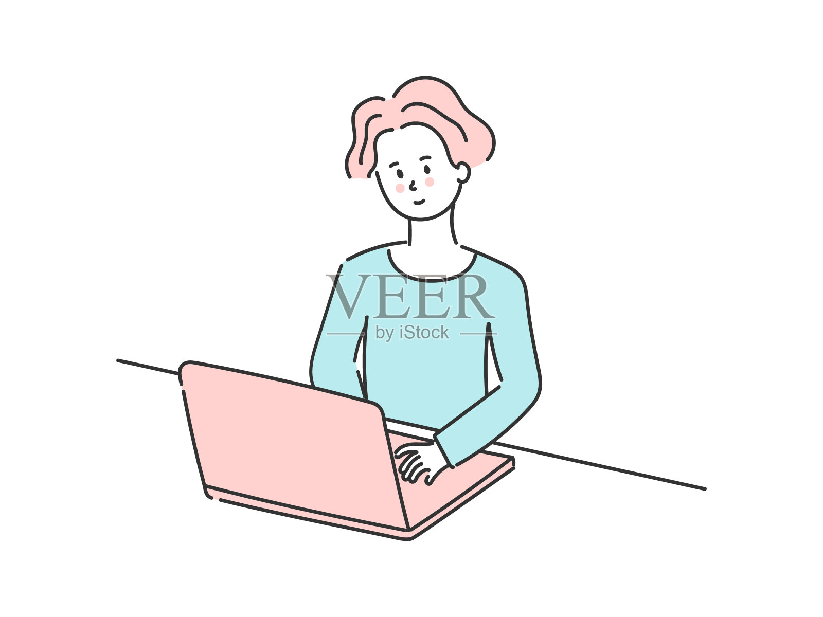 用电脑工作的女人插画图片素材