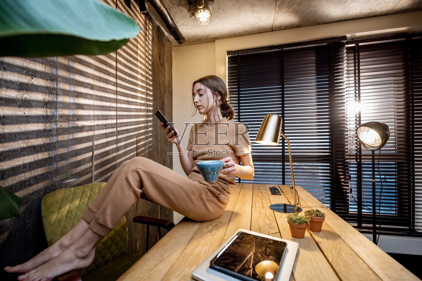 轻松的女性在家办公照片摄影图片