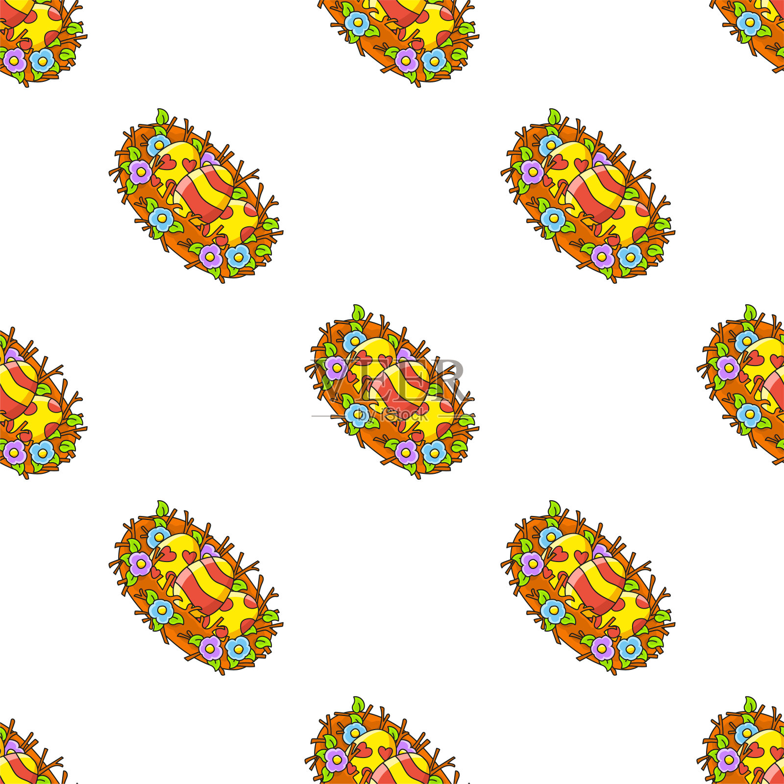 彩色无缝模式。卡通风格。手绘。矢量插图孤立在白色背景。壁纸,海报,横幅。插画图片素材