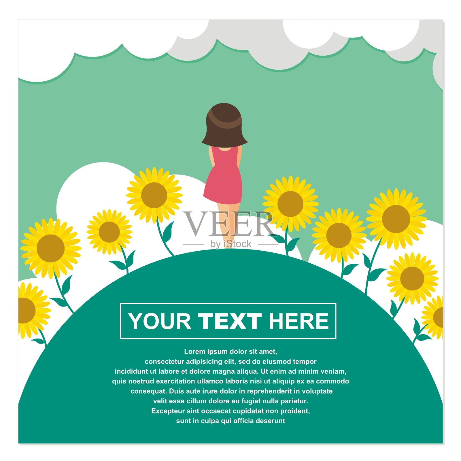 以少女太阳花田为主题的背景设计插画图片素材