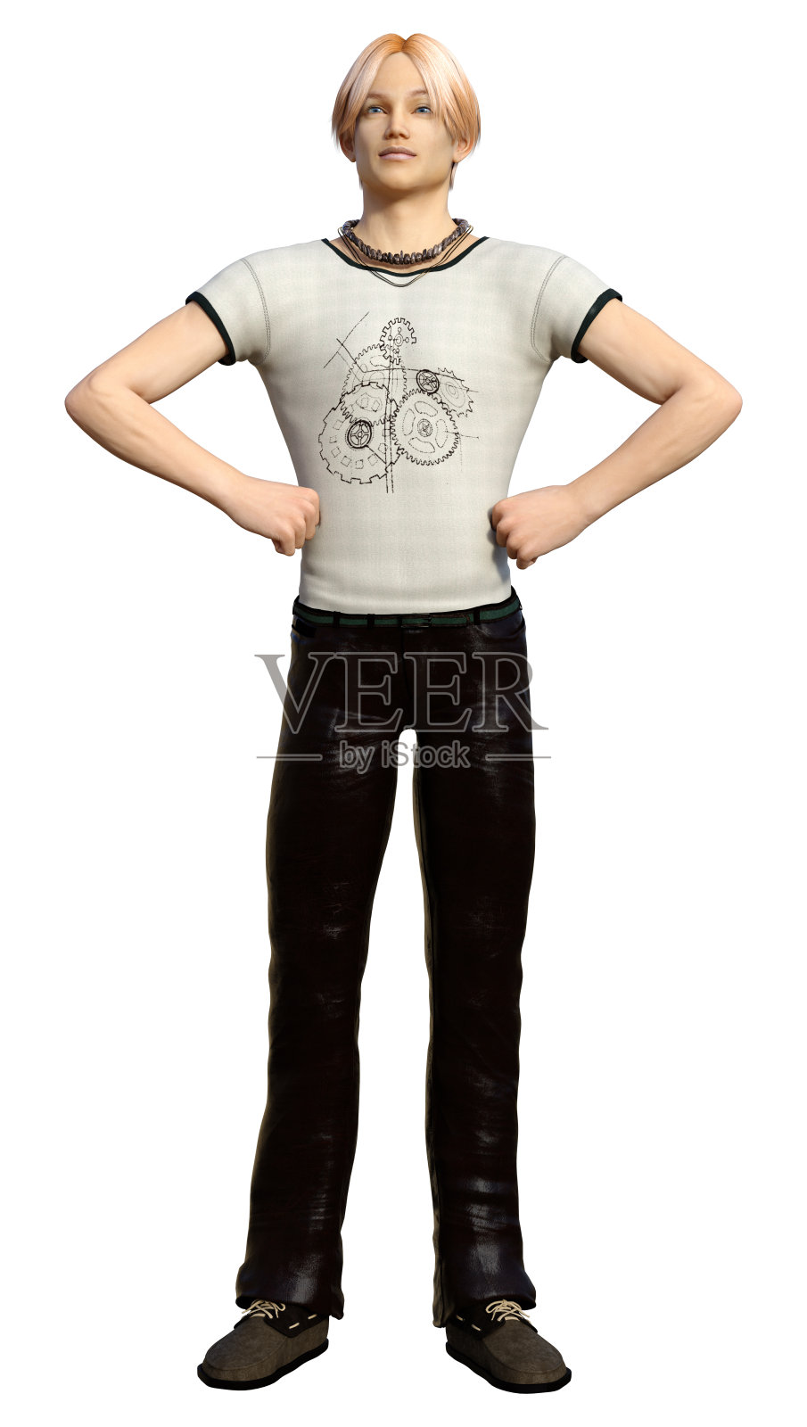 3D插图少年男孩在白色照片摄影图片