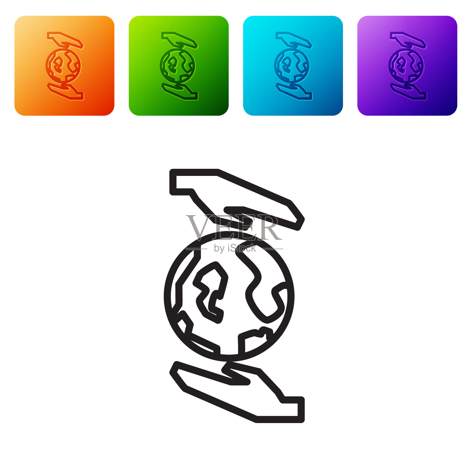 黑线人类手握地球地球仪图标插画图片素材