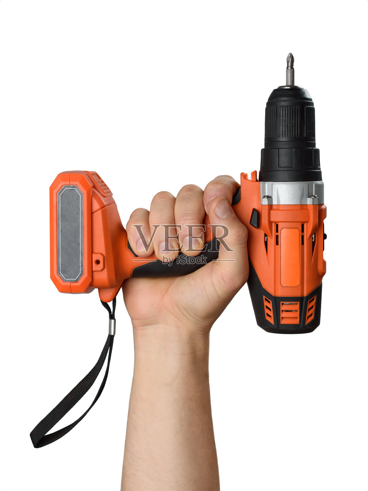 手拿螺丝刀。在白色背景上孤立的物体。做自己照片摄影图片