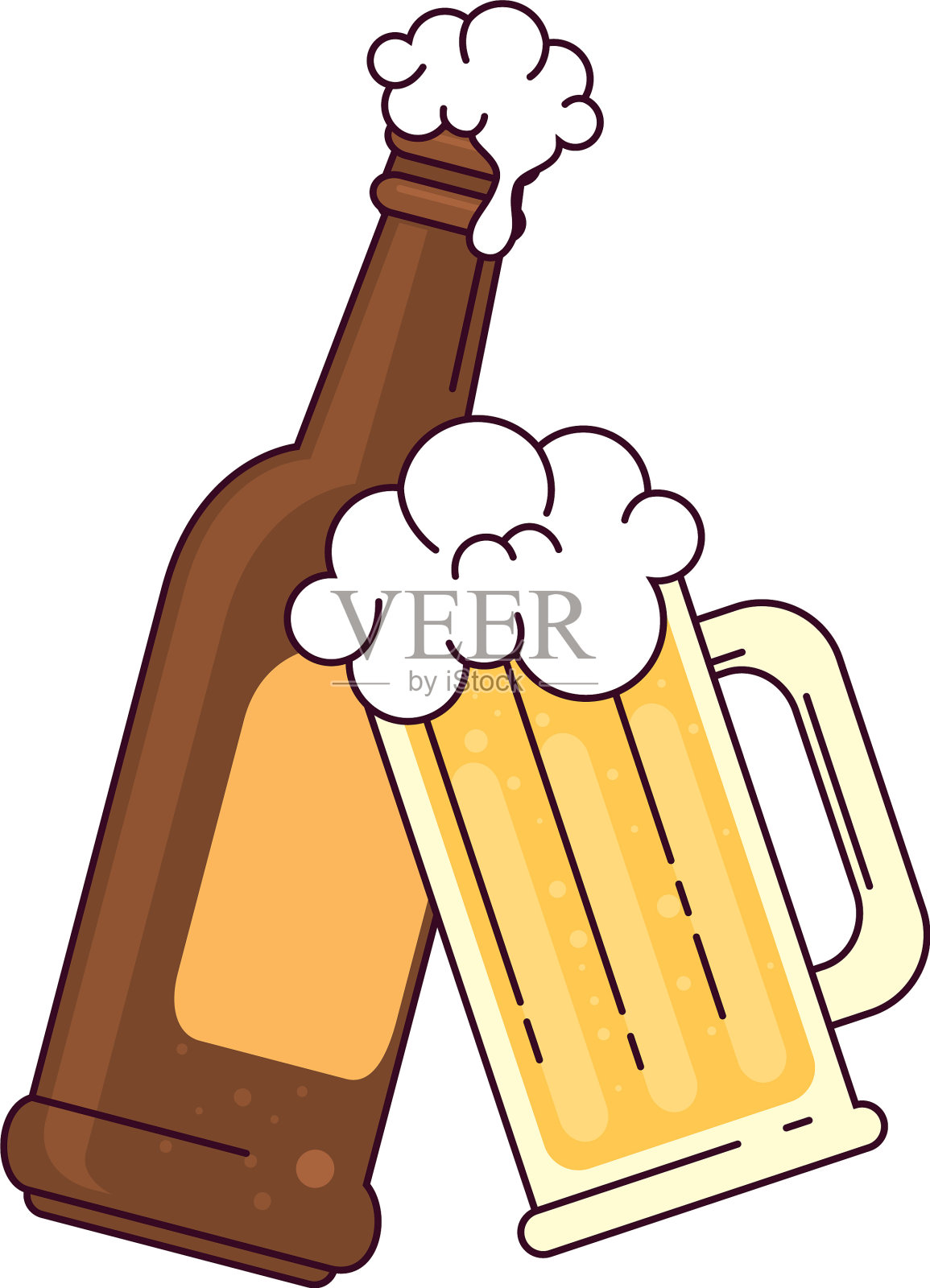 瓶子和大杯子啤酒在白色的背景设计元素图片