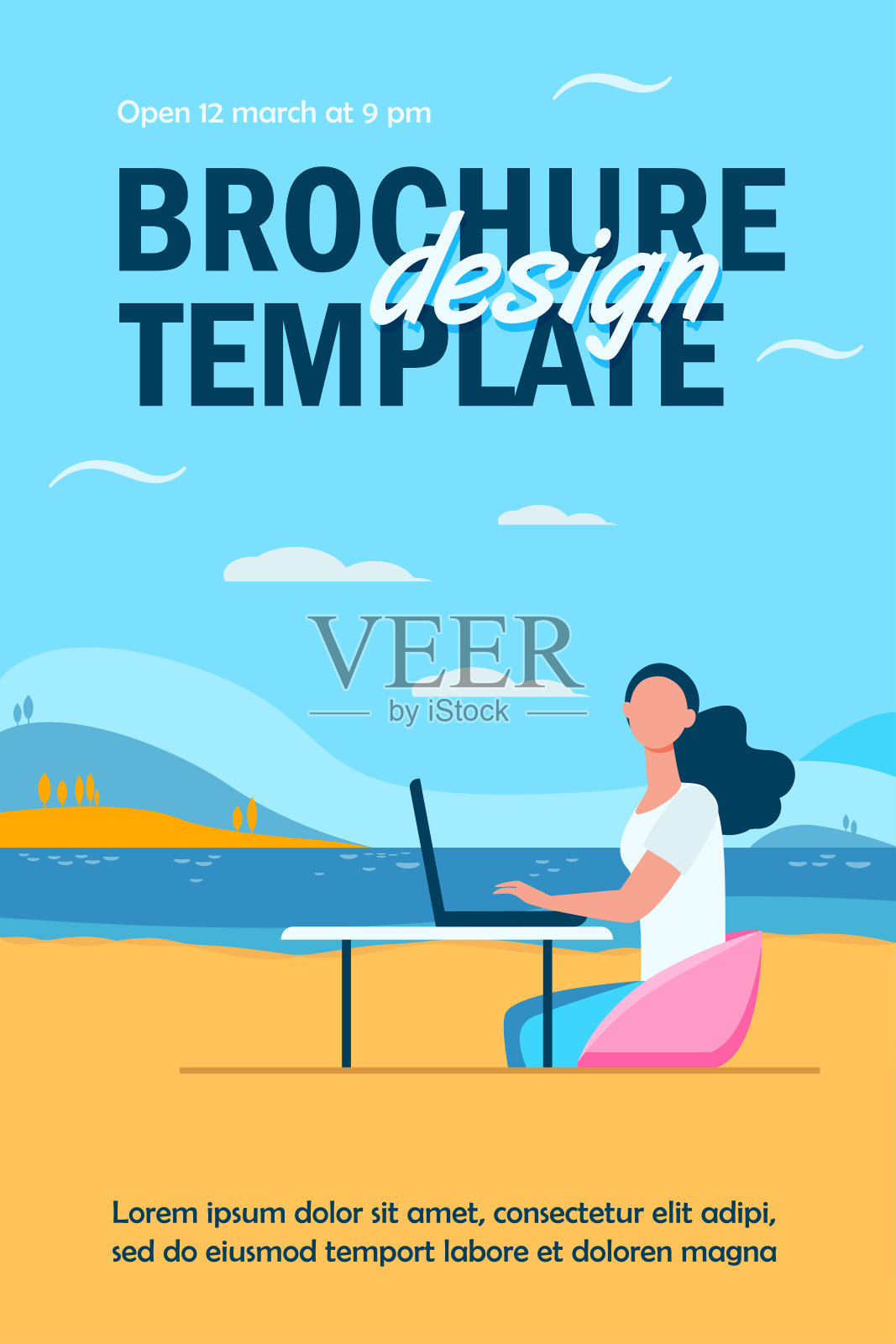 在海上工作的自由职业妇女插画图片素材