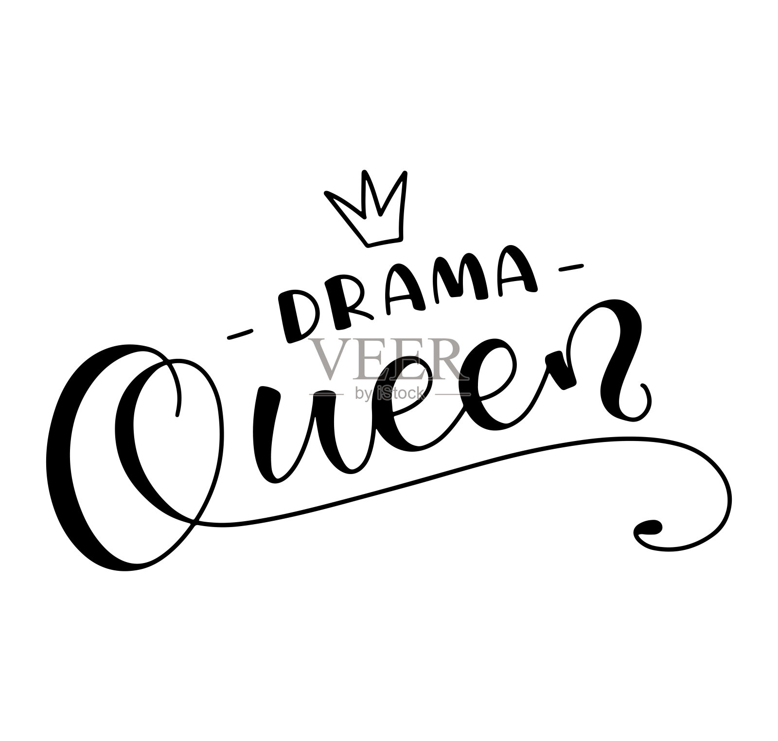 戏剧女王,白色背景上孤立的黑字,矢量插图。有趣的文字海报,照片叠加,贺卡,t恤打印和社交媒体。插画图片素材