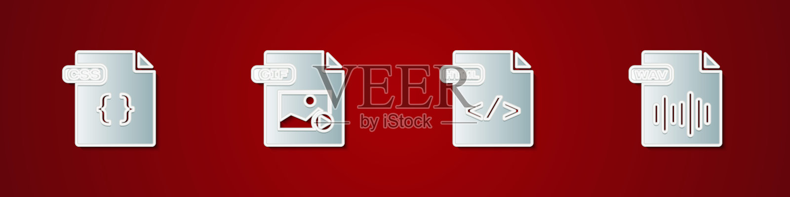 设置CSS文件文件,GIF, HTML和WAV图标。向量插画图片素材