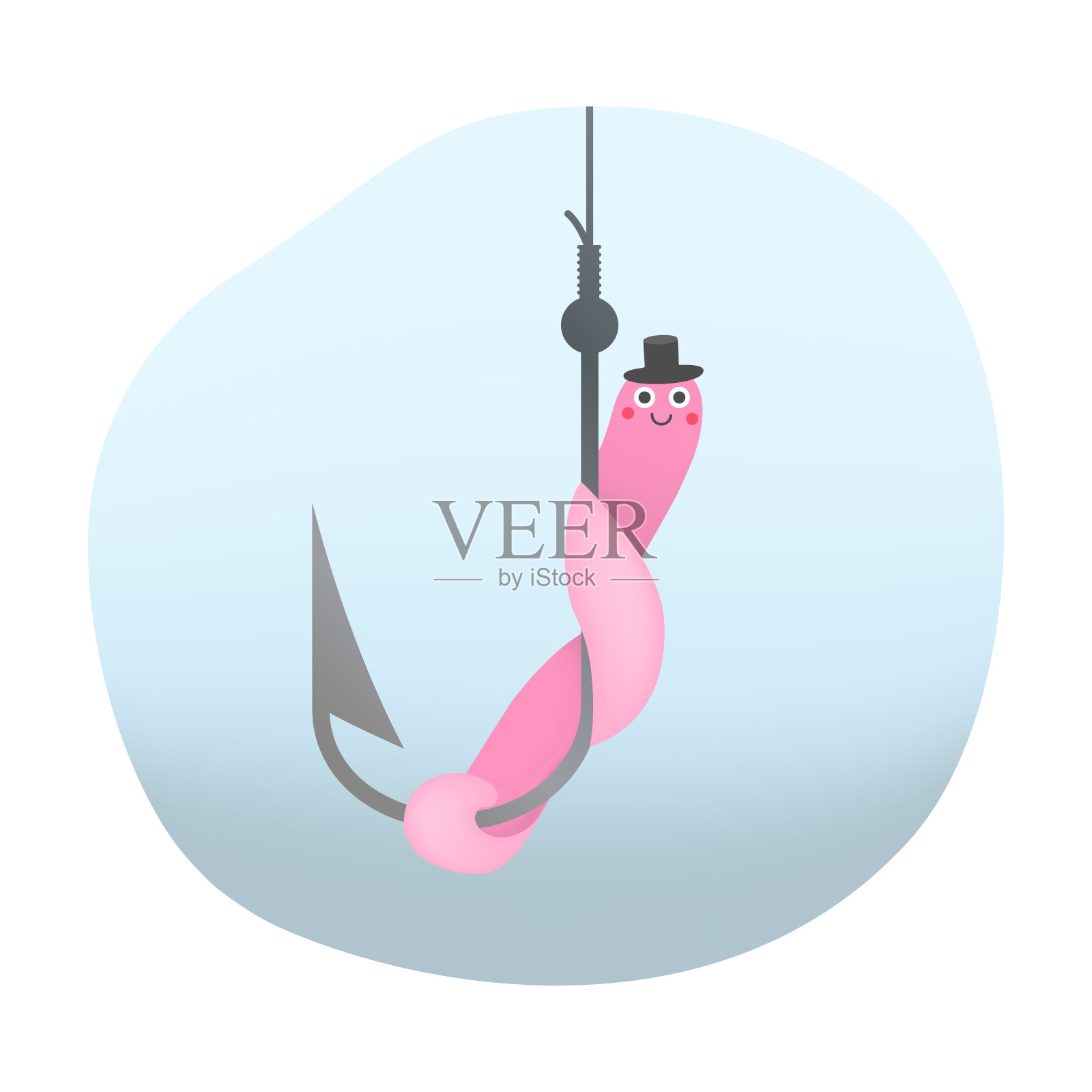 鱼钩上的蚯蚓。矢量插图。设计元素图片