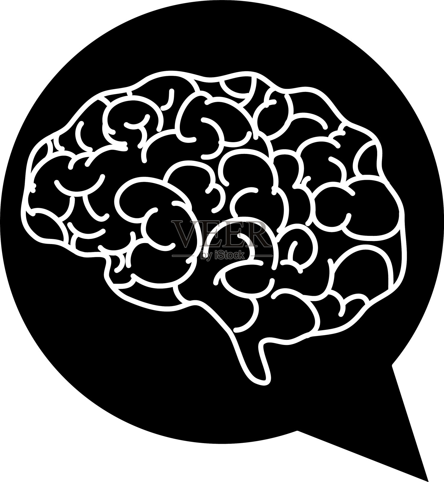 语音气泡与大脑图标剪影风格设计元素图片