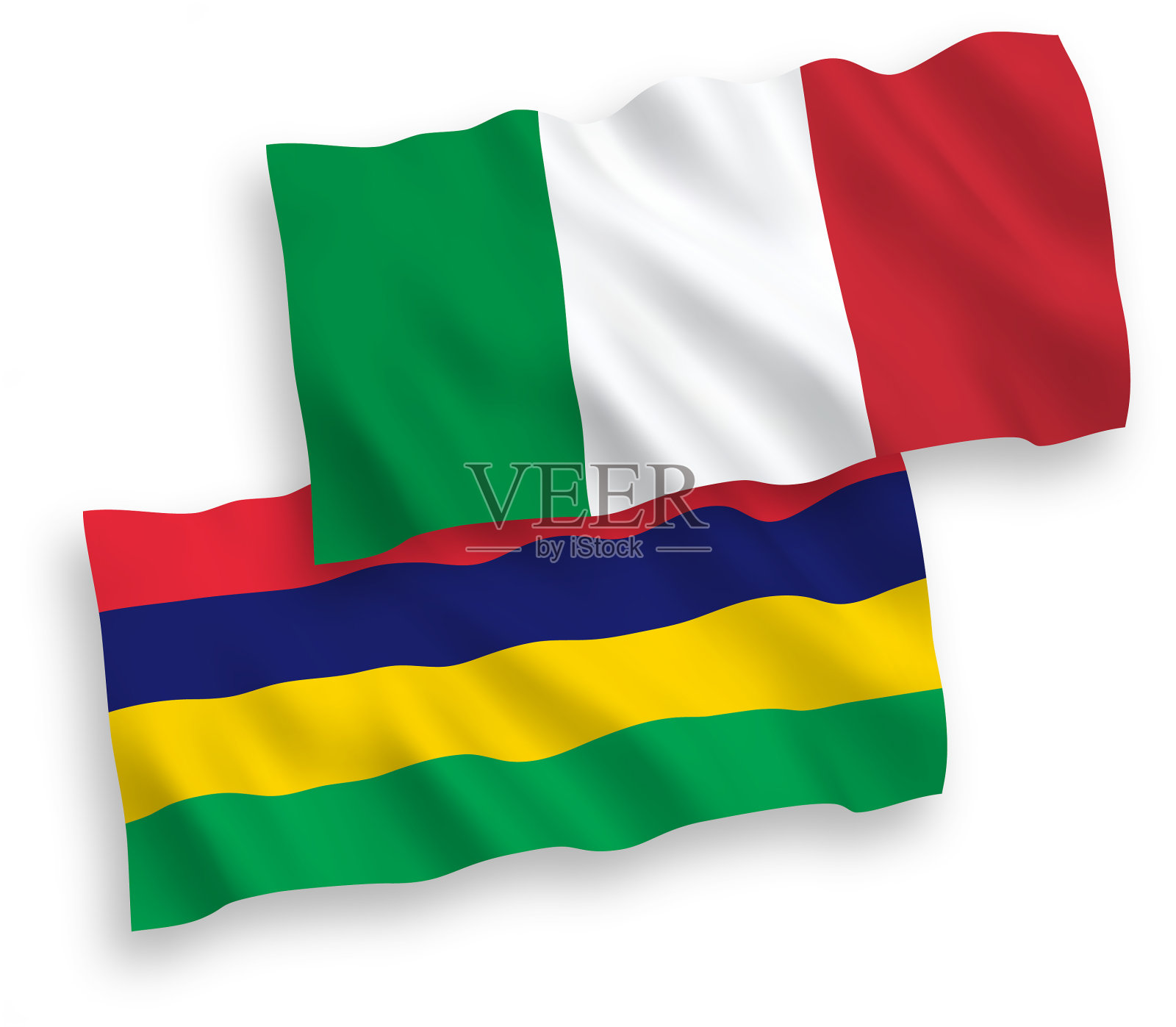 白色背景上的意大利和毛里求斯国旗设计元素图片