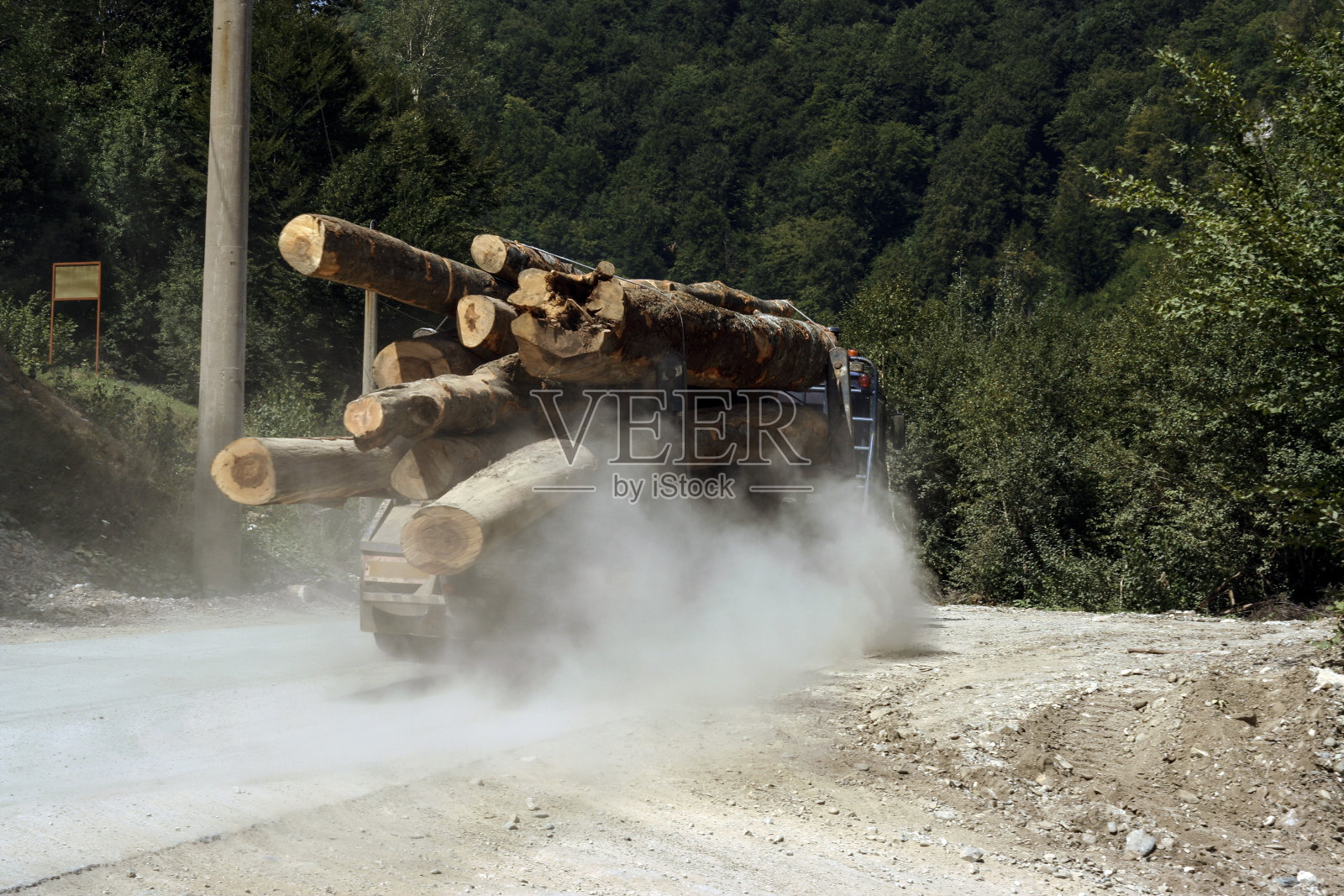 运输砍倒的树干的卡车照片摄影图片