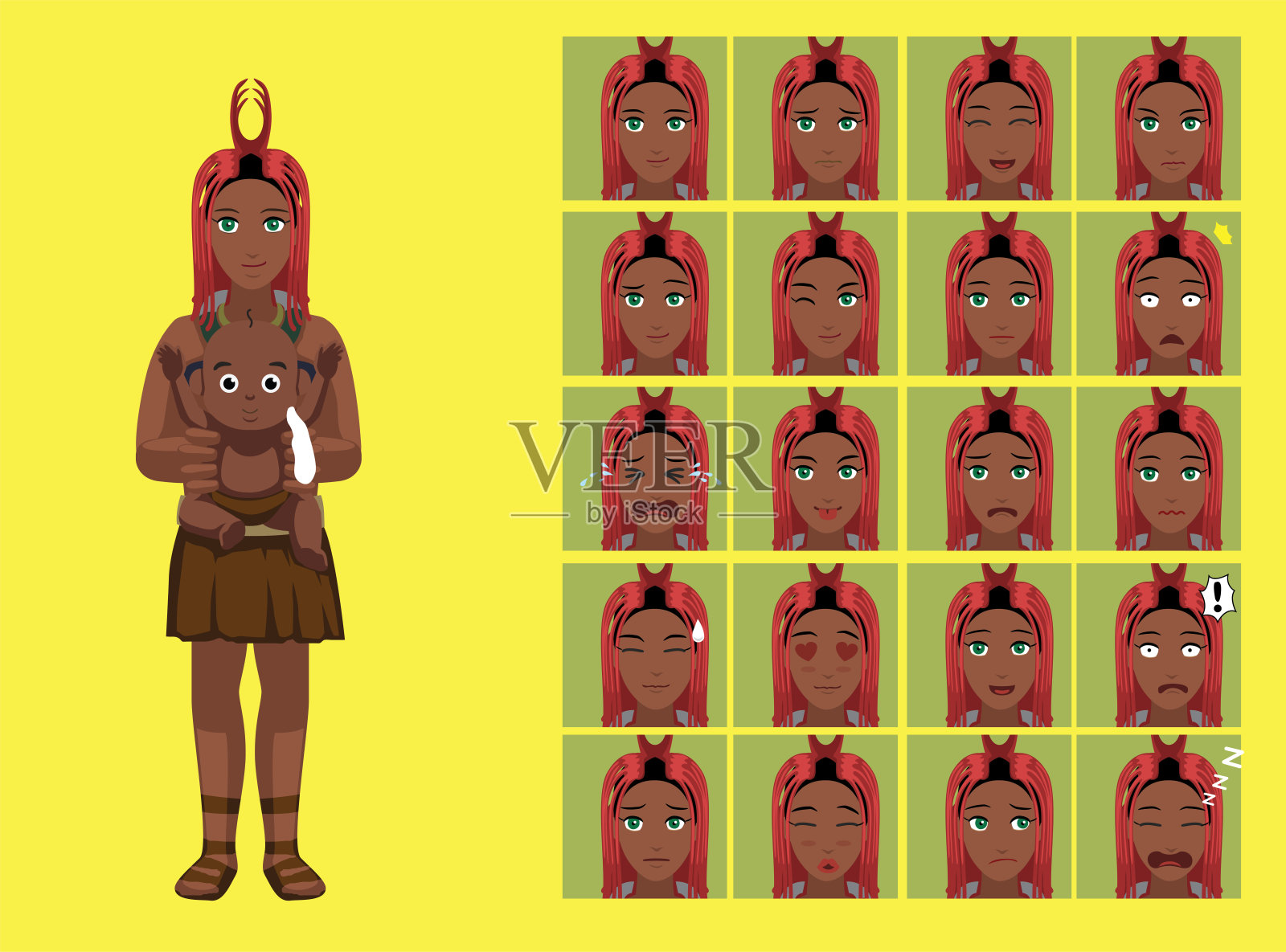 漫画风格辛巴族部落女性卡通人物表情插画图片素材